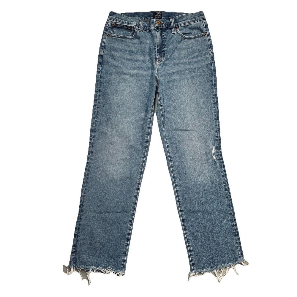 J Crew Essential Straight Ankle Jeans 29 Blue Distress Womens Measures 31 x 26